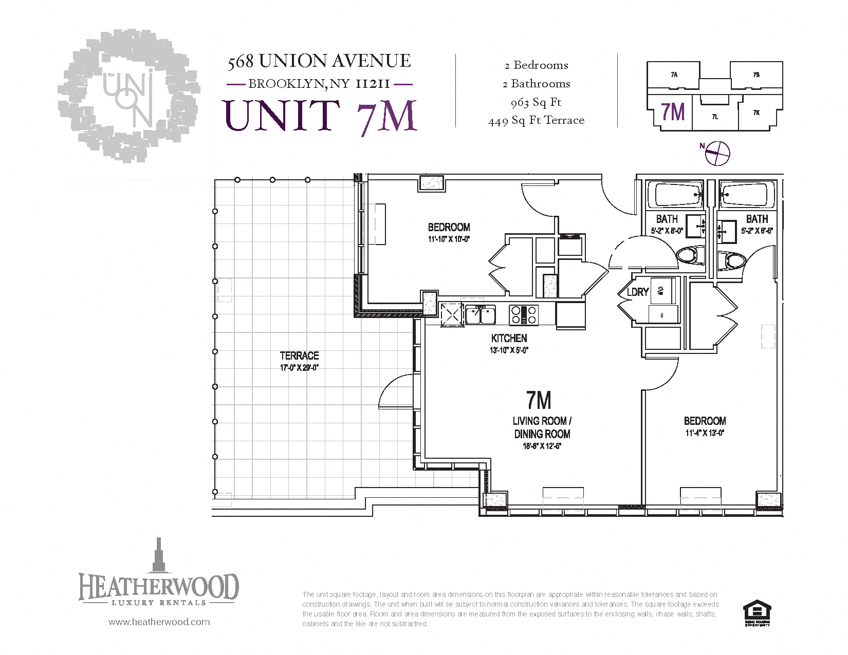 2 Bedroom - M Line with Terrace Floor Plan at 568 Union, Brooklyn, 11211